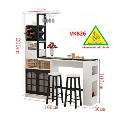 Quầy bar mini, quầy bar nhà bếp kết hợp tủ rượu VKB26 ( không kèm ghế) - Nội thất lắp ráp Viendong Adv