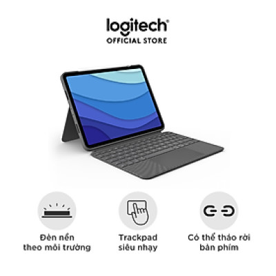 Bao da kèm bàn phím Logitech Combo Touch iPad Pro 11 inch gen 1, 2, 3 (2021) - Backlit keys có thể tháo rời, Trackpad siêu nhạy - Hàng chính hãng