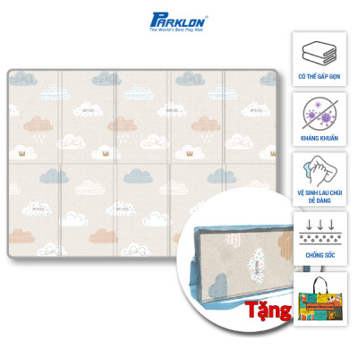Thảm Em Bé Cao Cấp Parklon Siêu Nhẹ Họa Tiết Mây Bay Xinh Xắn Chính Hãng Hàn Quốc (200x140x1)cm Gấp Hình Zíc Zắc Chống Bụi Kháng Khuẩn Khử Mùi Chống Ồn Chống Sốc(Silky Portable Mat-Cloud Bebe-200x140x1) + Tặng Túi Đựng Tiện Lợi