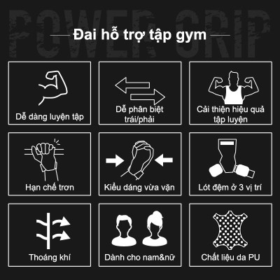 Lysin - đai hỗ trợ cổ tay, lòng bàn tay chất liệu da Pu thoáng khí, chống trượt,găng tay tậm gym tập chuyện nghiệp dây kéo lưng lifting straps tập gym deadlift kéo xà nâng tạ