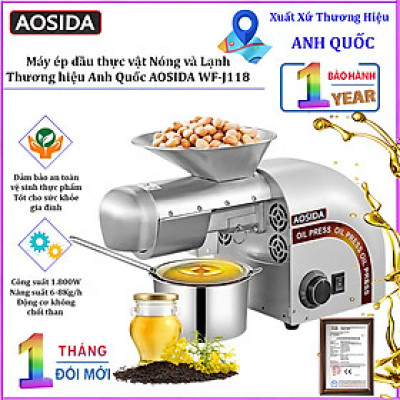 Máy ép dầu Nóng và Lạnh, dùng trong gia đình hoặc nhà hàng. Thương hiệu Anh Quốc AOSIDA cao cấp WF-J118. Hàng chính hãng