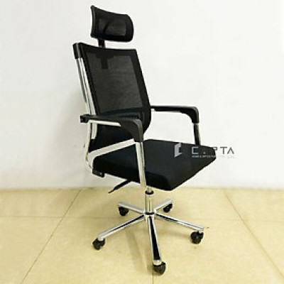 Ghế làm việc có tựa đầu giảm mỏi cổ đau vai CM4555-M Nội thất Capta Ghế văn phòng lưng lưới đen nệm đen ngã gật gù thư giãn có tựa đầu tay tựa chân thép mạ chrome Office chair hcm