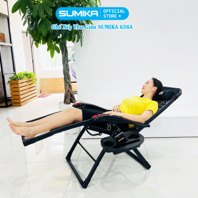 Ghế xếp thư giãn SUMIKA 636A, khung thép vuông sơn tĩnh điện, lưới mây đan nhân tạo, có lăn massage tay