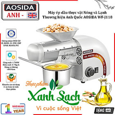 Máy ép dầu thực vật Nóng và Lạnh Thương hiệu Anh Quốc AOSIDA cao cấp WF-J118, Thân vỏ INOX - Hàng Nhập Khẩu