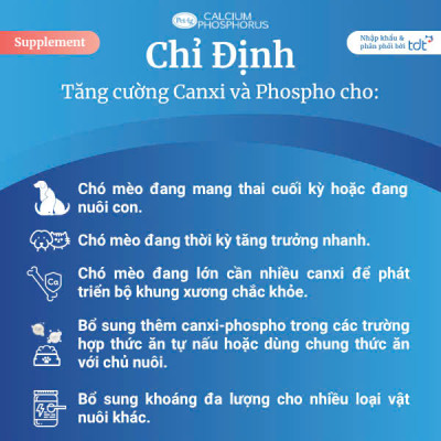 VIÊN UỐNG BỔ SUNG CANXI & PHOTPHO PET AG CHO CHÓ MÈO - CALCIUM PHOSPHORUS TABLETS [ HỘP 50v ]