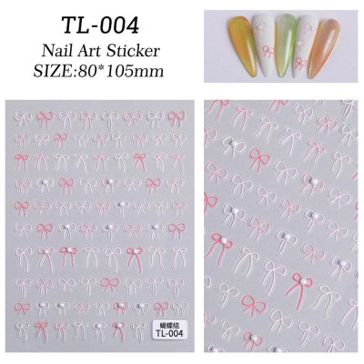 Sticker 5D Lụa Nổi Hình Dây Nơ Mảnh Mix Màu Trắng Hồng dán nail Cao Cấp TL004 Đính Đá Trang Trí Móng Siêu Dễ Thương Phong Cách Hàn Quốc Nữ Women
