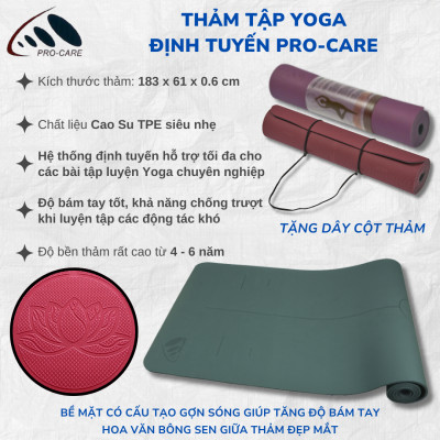 Thảm Yoga Cao Su Định Tuyến PRO-CARE Đài Loan Dày 6mm Siêu Bám Tay - Thảm Yoga Tiêu Chuẩn Phòng Tập
