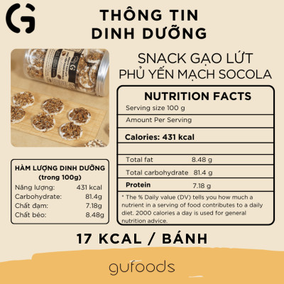 Snack gạo lứt phủ yến mạch socola GUfoods - Nạp nhanh năng lượng, Ăn vặt healthy, Thuần chay, Eat clean