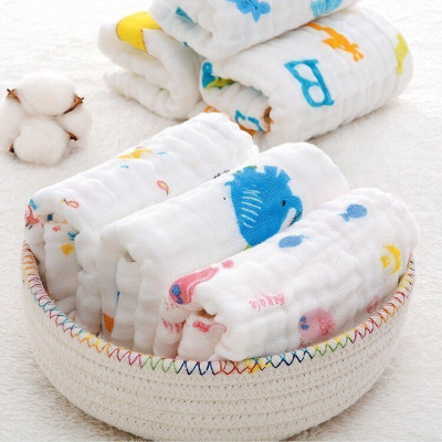 Khăn Sữa Cotton Unmei 6 lớp cho Bé, 30x30cm, Khăn Vải Xô Dày dặn, Thấm Hút Tốt, Màu Trắng Hoa văn ngẫu nhiên