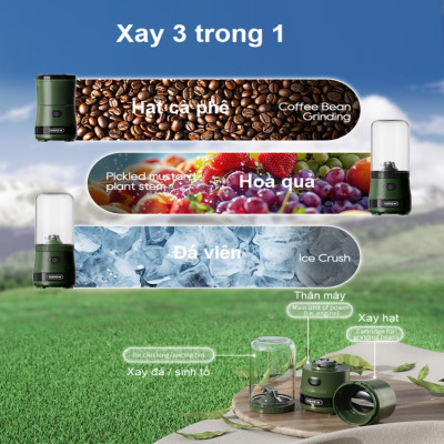 Máy xay hạt cà phê, sinh tố và đá viên cầm tay dùng pin thương hiệu Mỹ HiBREW G2 cao cấp - Hàng Nhập Khẩu