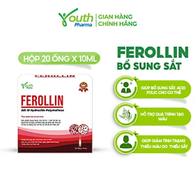 Dung Dịch Ferollin Youth Pharma Bổ Sung Sắt Hỗ Trợ Qúa Trình Tạo Máu Hộp 20 Ống