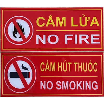 Bộ 2 Bảng hiệu CẤM LỬA - CẤM HÚT THUỐC - Chất liệu Mica