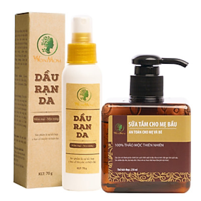 Bộ tắm thảo mộc và chống rạn Wonmom ( 1 Dầu chống rạn + 1 Sữa tắm cho mẹ )