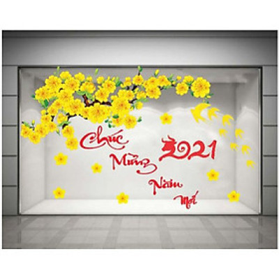 Decal trang trí tết cành mai vàng PK602(100x150cm)