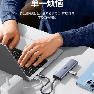 Ugreen UG25124CM511TK USB type C sang 1 x HDMI 4K30Hz + 3 x USB3.0 + TF + SD Bộ chuyển 6in1 - HÀNG CHÍNH HÃNG