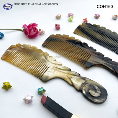  Lược Sừng Vân Nưa Chuôi Cuốn (Size: XL-20cm) Họa Tiết Uốn Lượn Sắc Sảo, Chăm sóc tóc - COH160