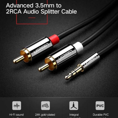 Ugreen UG10590AV116TK 3M màu Đen Cáp âm thanh 2 đầu Bông sen sang 3.5mm Dương mạ vàng - HÀNG CHÍNH HÃNG