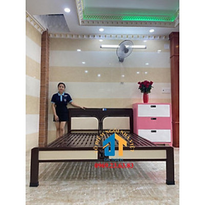 Giường sắt kiểu gỗ 160×200 – GS08