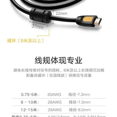 Ugreen UG10130HD101TK 3M màu Vàng Cáp tín hiệu HDMI chuẩn 2.0 hỗ trợ phân giải 4K * 2K 60hz - HÀNG CHÍNH HÃNG