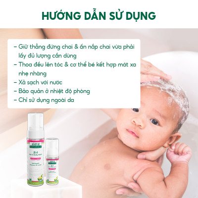 Sữa tắm gội dưỡng ẩm toàn thân cho bé Aleva Naturals (chai 200ml/50ml)