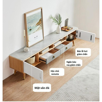 Bộ kệ tivi và Bàn cà phê, bàn sofa vân đá phong cách Bắc Âu phòng khách chung cư nhỏ H155