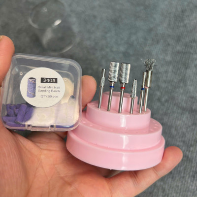 Combo 5 Đầu Mài Titan Vonfram Kèm 50 Nhám Tím Mini 240 Tặng Chổi Vệ Sinh Đầu Mài Chuyên Dùng Làm Nail Cá Nhân phá gel