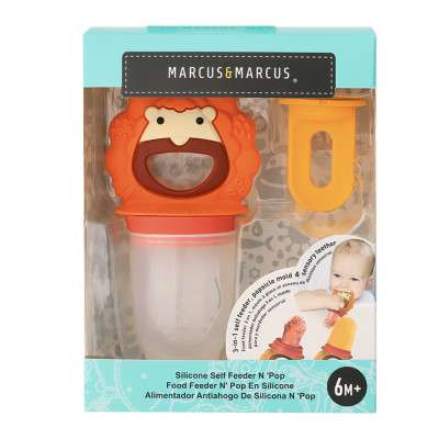 Túi nhai ăn dặm chống hóc silicon kèm gặm nướu và nắp làm kem cho bé Marcus & Marcus, từ 6 tháng - Marcus