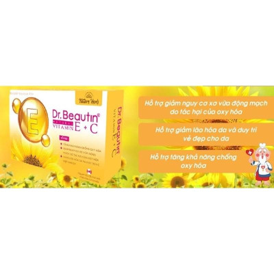 Viên uống đẹp da, chống lão hóa DR. BEAUTIN NATURAL VITAMIN E + C - Bổ sung Vitamin E, C giúp giảm khô da, da trăng sáng