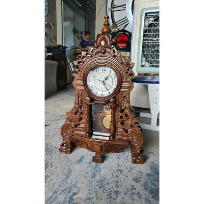 Đồng Hồ Gỗ Mun Đuôi Công Quả Lắc, Phong Cách Tân Cổ Điển, Máy Kim Trôi - Bảo Hành 2 Năm