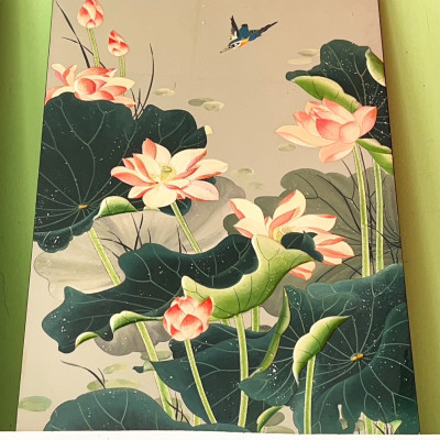 Tranh sơn mài - HOA SEN, HOA CÚC -  chữ nhật thích hợp trang trí, làm quà tặng ý nghĩa ( không kèm khung)