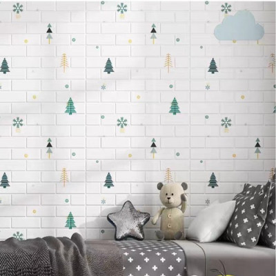 Bộ 5 Tấm Xốp Dán Tường 3D Hoạt Hình Cây Thông Dễ Thương, Dày Dặn Chống Va Đập 