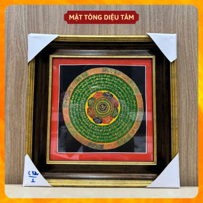 Tranh Mandala Chú Om Mani Padme Hum kèm khung 32cm Vẽ Tay Thủ Công Nepal Tranh chú lục tự chân ngôn Mật tông Diệu Tâm
