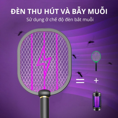 Đèn muỗi có chức năng vợt muỗi Kachi MK386 với đế sạc tích hợp - hàng chính hãng