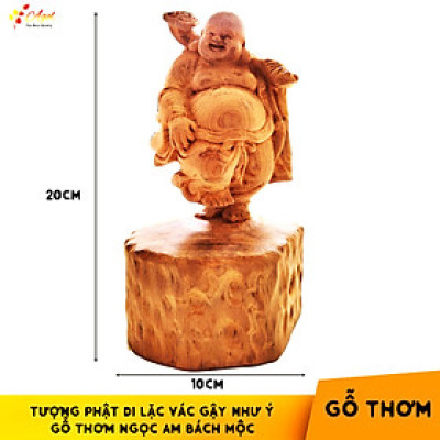 Tượng Phật Di Lặc Vác Như Ý Gỗ Thơm Bách Mộc Ngọc Am - Hàng cao cấp cực thơm - Sản Phẩm Nhập Khẩu