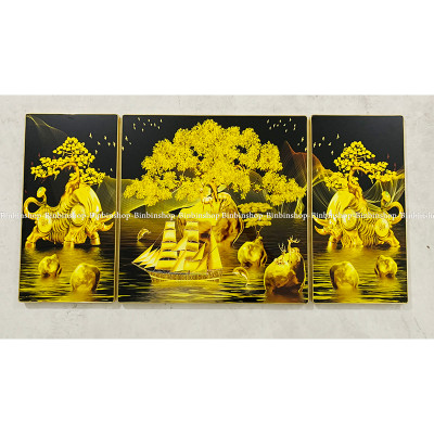 Tranh treo tường tráng gương trâu vàng tranh bo viền tranh phòng khách kèm đinh treo