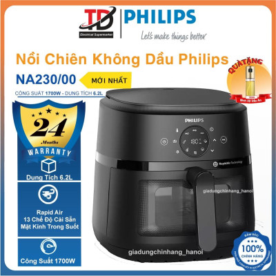 Nồi Chiên Không Dầu Philips NA230/00, Mặt Kính Nhìn Thực Phẩm, 6.2 lít - 1700W, Hàng Chính Hãng