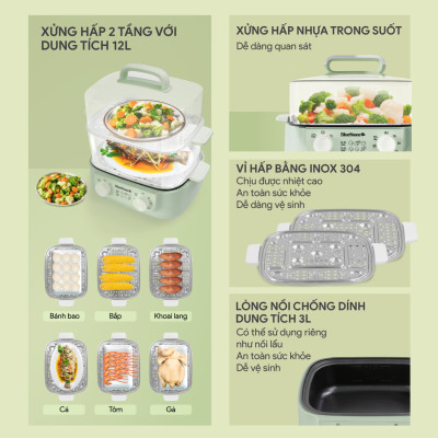 Nồi Hấp Đa Năng BlueStone MPB-7235 15 Lít 1500W - Hàng Chính Hãng