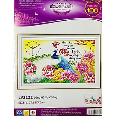 Tranh thêu chữ thập Đồng hồ vợ chồng LV3122, kích thước 65 x 42 cm