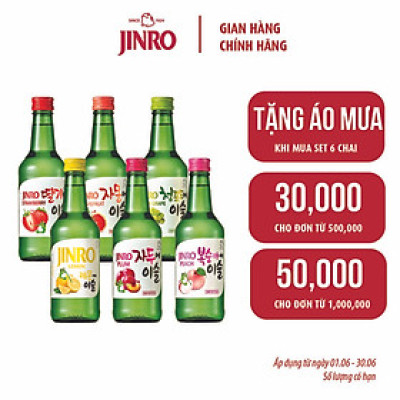 [CHÍNH HÃNG] Soju Hàn Quốc JINRO (Combo 06 chai - Tự chọn vị) - 360ml (Nhập khẩu từ Hàn Quốc)