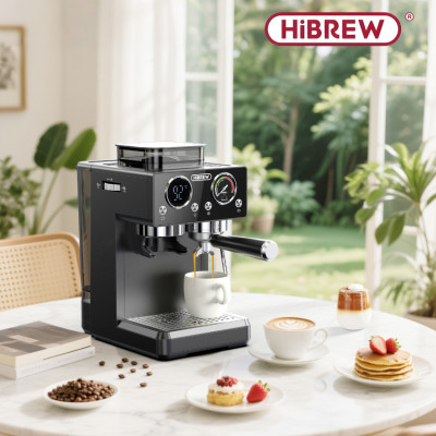 Máy pha và xay cà phê bán tự động 3 trong 1 Espresso, Cappuccino, Latte. Kết hợp 20 chế độ xay. Thương hiệu Mỹ cao cấp HiBREW - H20. HÀNG CHÍNH HÃNG