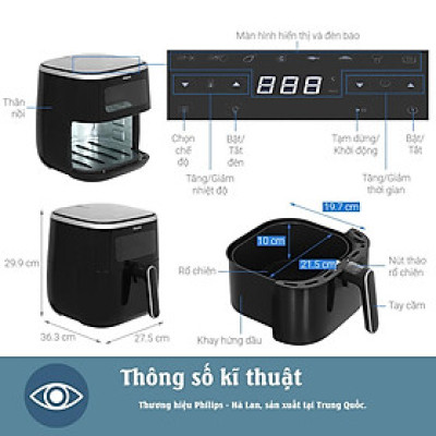 Nồi chiên không dầu Philips HD9257/80, 5.6Lit-1700w, Điều Khiển Cảm Ứng, Hàng Chính Hãng