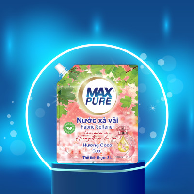 Túi nước xả vải Maxpure Hương Coco 3L - TẶNG 2 vỉ viên treo bồn cầu Evershine