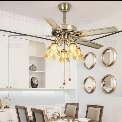 Quạt trần có đèn cánh thép năm đèn 52KSI - 597