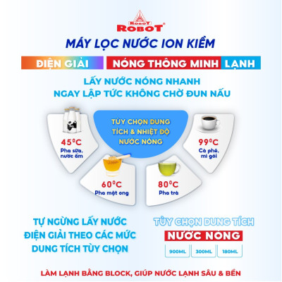 Máy Lọc Nước Điện Giải Ion Kiềm ROBOT IonKing 711 Chế Độ Nóng Nguội Lạnh 7 Tấm Điện Cực Titanium Phủ Platinum - Hàng Chính Hãng