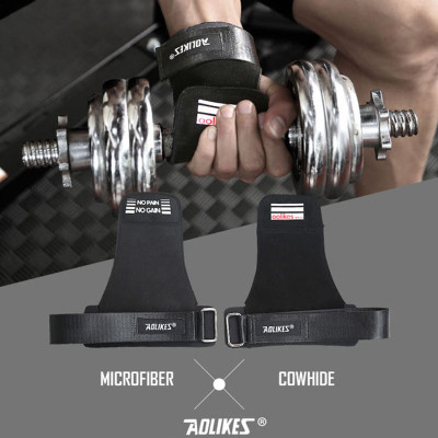 Găng Tay Tập GYM Kiêm Dây Kéo Lưng Lifting Grips Aolikes Pro Hở Mu Bàn Tay 7639 AL7639 2 trong 1