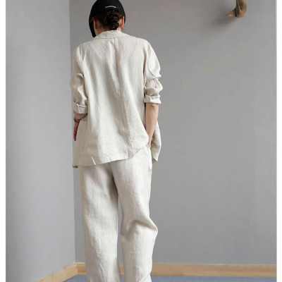 Set bộ áo khoác blazer tay dài và quần ống rộng cạp chun cực phong cách, tối giản, vintage