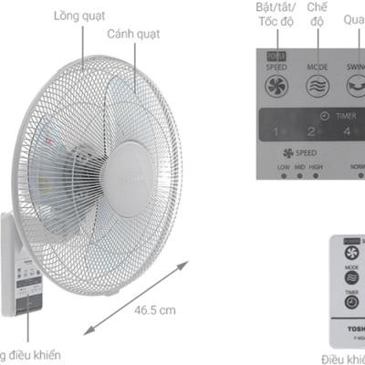 Quạt Treo Tường Toshiba F-WSA20(H)VN (55W) - Xám - Hàng chính hãng
