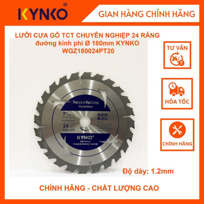 LƯỠI CƯA GỖ TCT CHUYÊN NGHIỆP 24 RĂNG đường kính phi Ø 180mm KYNKO WGZ180024PT20