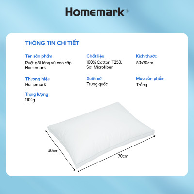 Ruột Gối Lông Vũ Nhân Tạo Homemark - Êm Ái, Thoáng Khí, Chống Bám Bụi, Chống Xẹp Lún, Hỗ Trợ Giấc Ngủ Ngon - 50x70cm