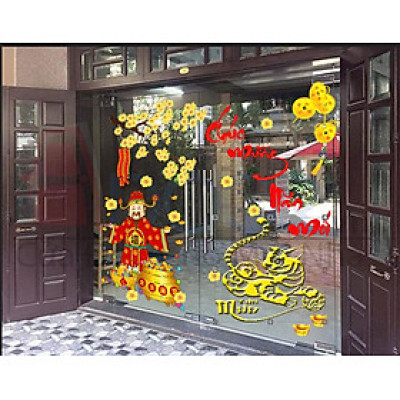Decal trang trí tết - decal tết thần tài đến decal tết dán cửa kính PK643